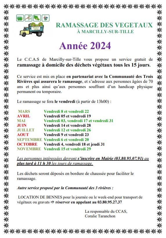 Calendrier ramassage végétaux 2024